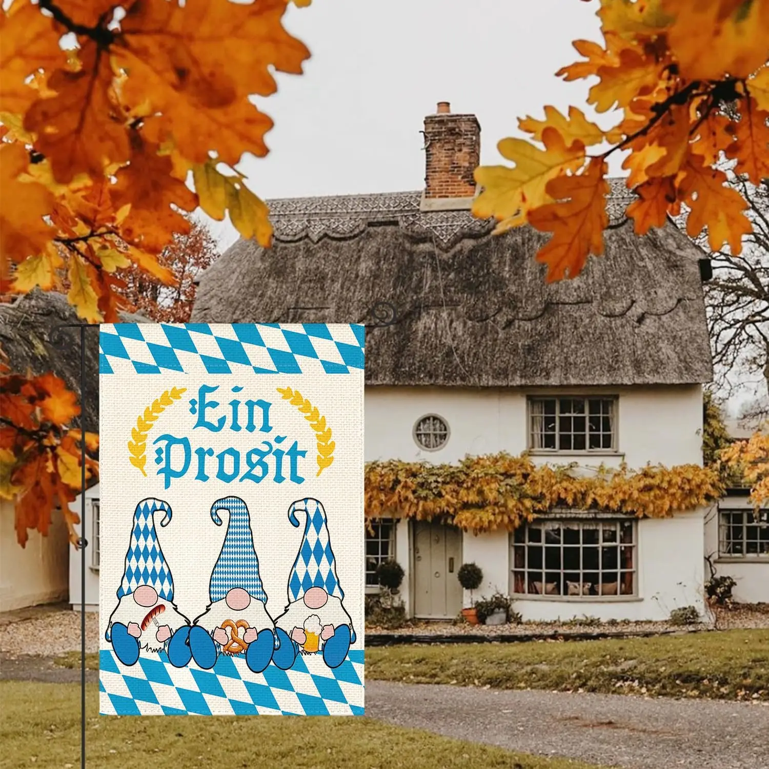 AVOIN colorlife Oktoberfest Ein Prosit Bavaria Garden Flag 12x18 Inch Double Sided, Beer Gnome German Wiesn Yard Outdoor Dec KKW