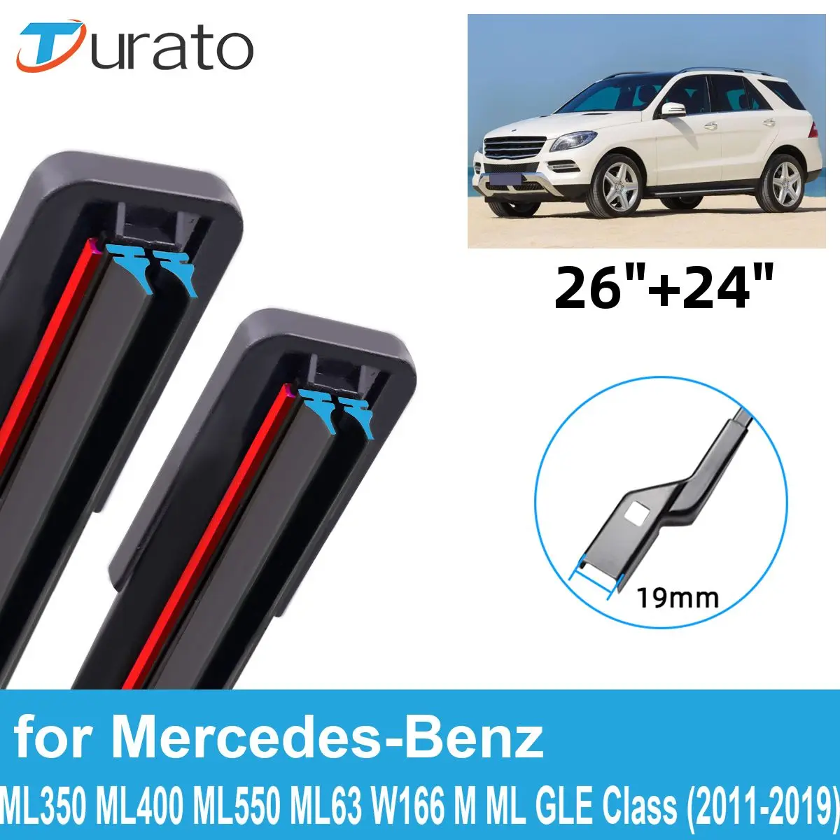2PCS Car Wiper Blades for 2011-2019 Mercedes-Benz ML350 ML400 ML550 ML63 W166 M ML GLE Class Front Double Rubber Accessories