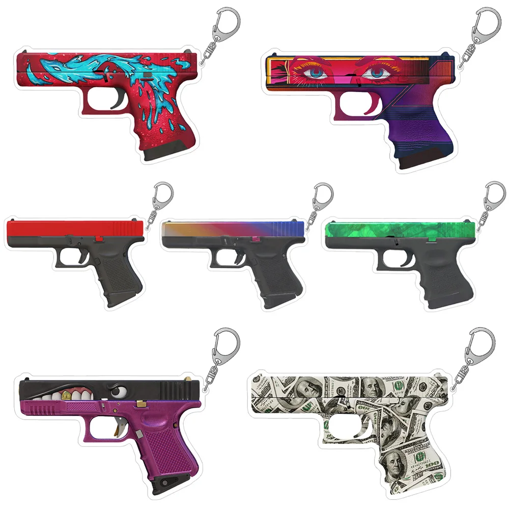 Lucky Seven Store CS2 GO weapon Pistols Glock-18 Gamma Doppler Emerald Death Rattle Dragon Tattoo acrylic keychain Bag pendant