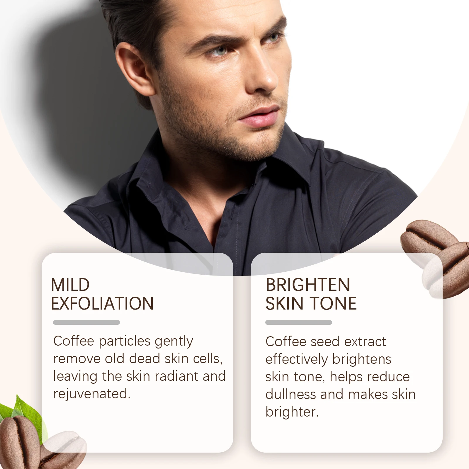Kaffee-Peeling-Peeling, peelt sanft, um die Poren zu entstopfen, reduziert Mitesser und hellt die Haut für eine glatte Oberfläche auf