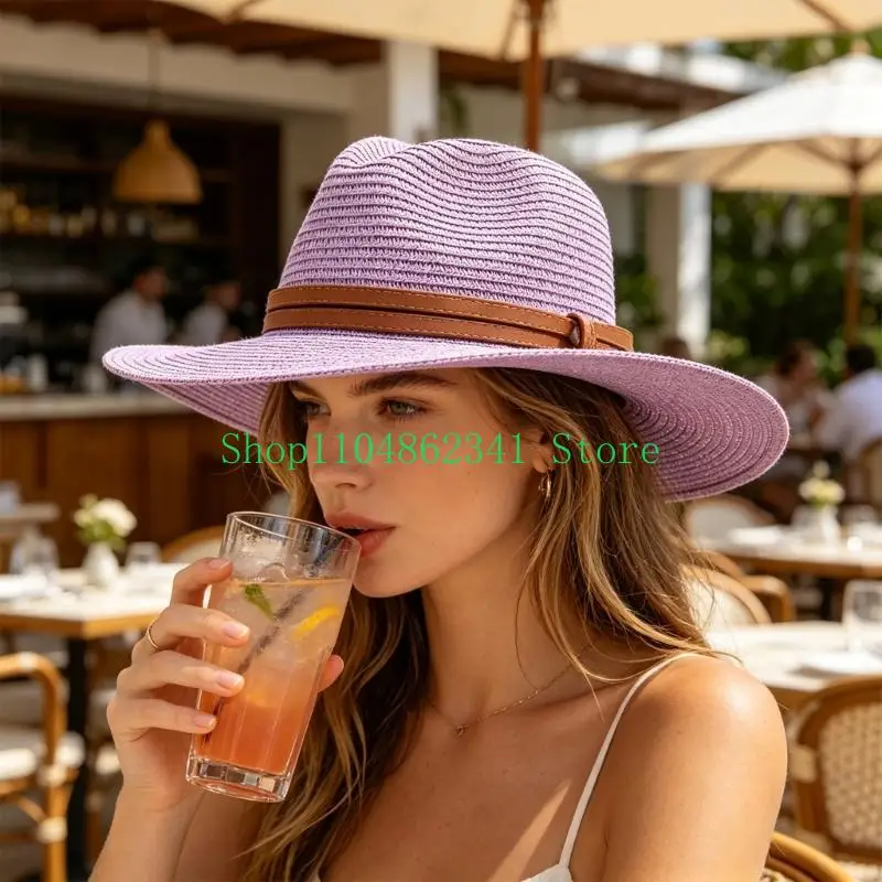 652F Stylish Unisex Flat Brims Straw Hat Brims Hat Craft Summer Accessory for Sun & Outdoor Activity