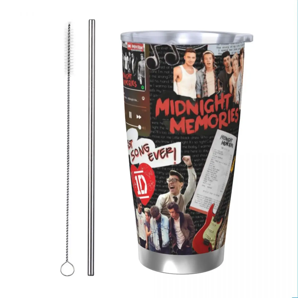 One-Directions 20oz Stainless Steel Car Mug Straw Thermal Iced Travel Cup Vacuum Insulated Coffee Hot Cup