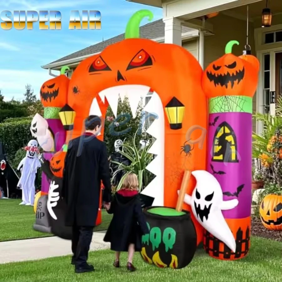 Made in China 3mH giant inflatable Hallooween pumpkin arch with ghost for outdoor Hallooween party decoration