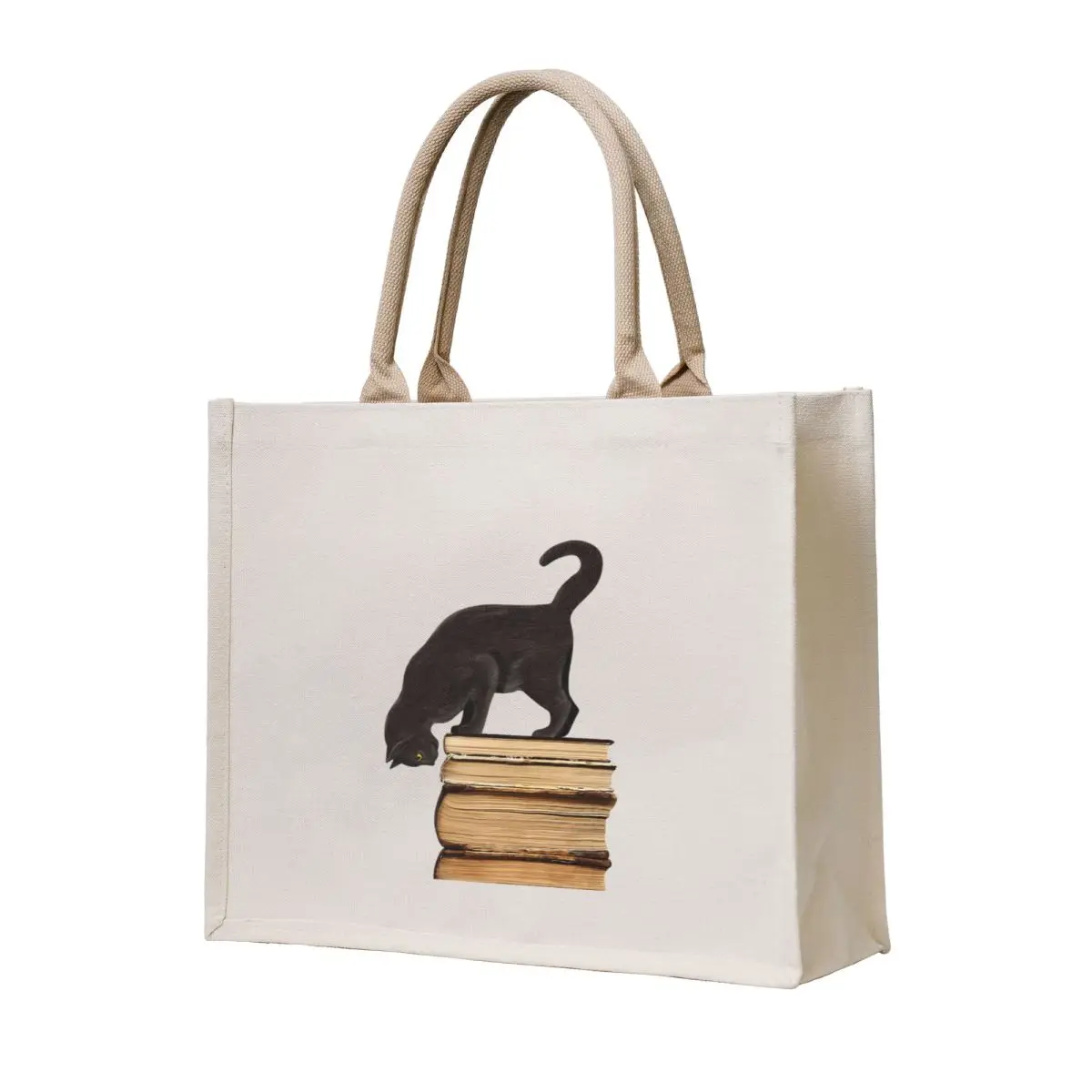 

Curious Black Cat on Old Books for Literary Cat Lovers Tote Bag canvas bags Canvas Shopper