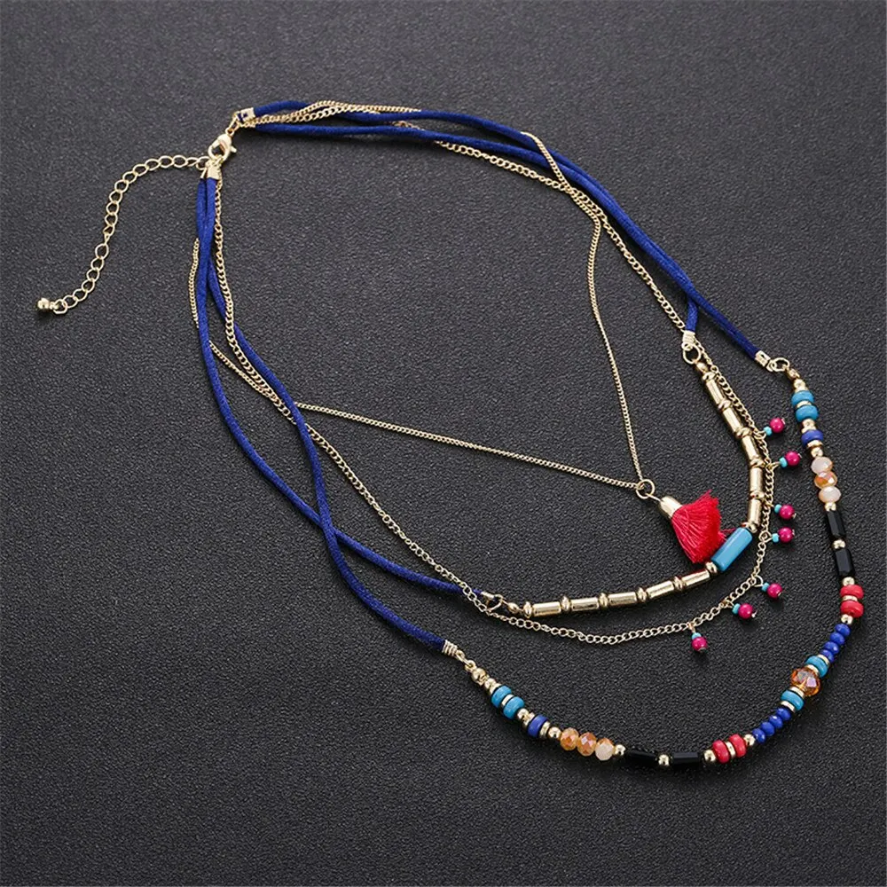 Bohemian Multilayer Handmade Colorful Beads Chain Pendant Necklaces For Women Girls Accessories Fashion Wedding Jewelry Gifts