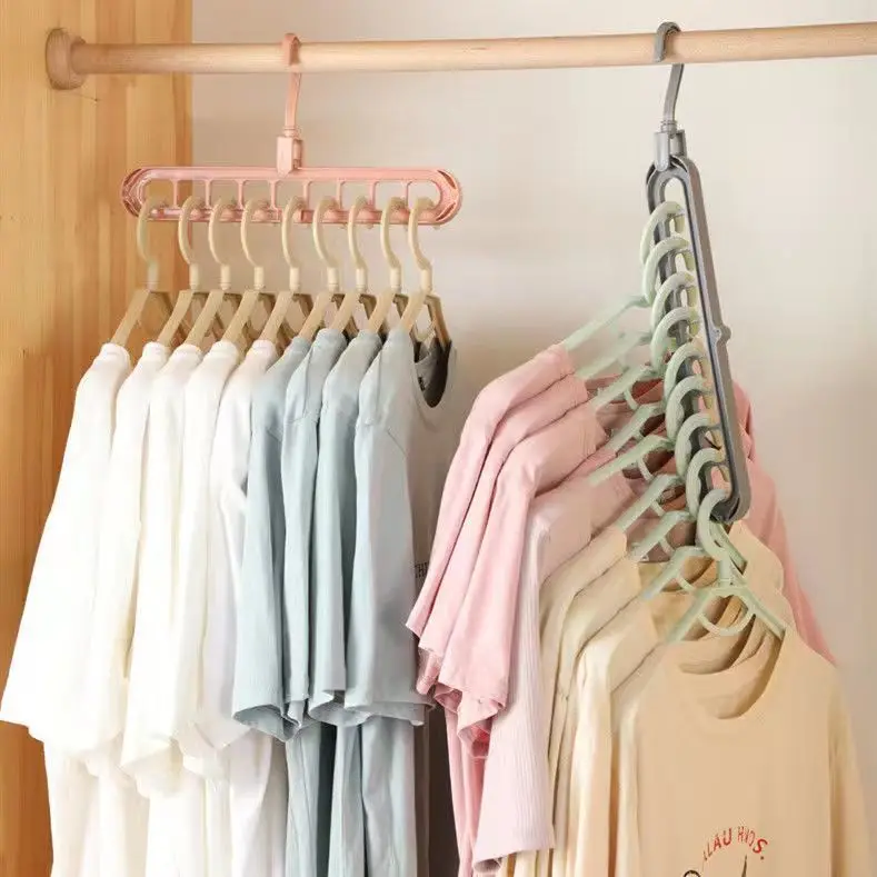 Multi‑hole Space Saving Hanger 9 Holes Plastic Clothes Hanger Multifunctional Wardrobe Organizer Vertical Horizontal