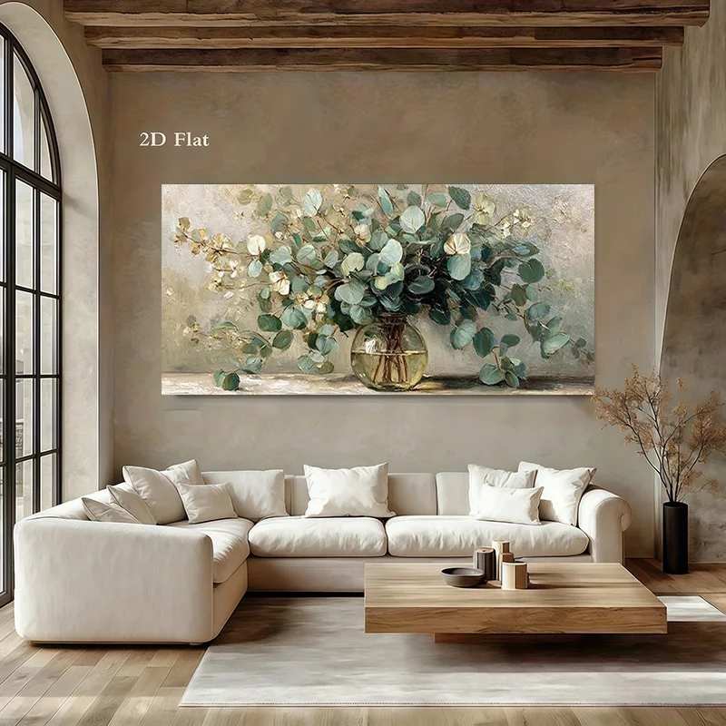 Elegant Eucalyptus Branch in Glass Vase Canvas Art | Frameless  Poster for Living Room, Bedroom, Office Decor