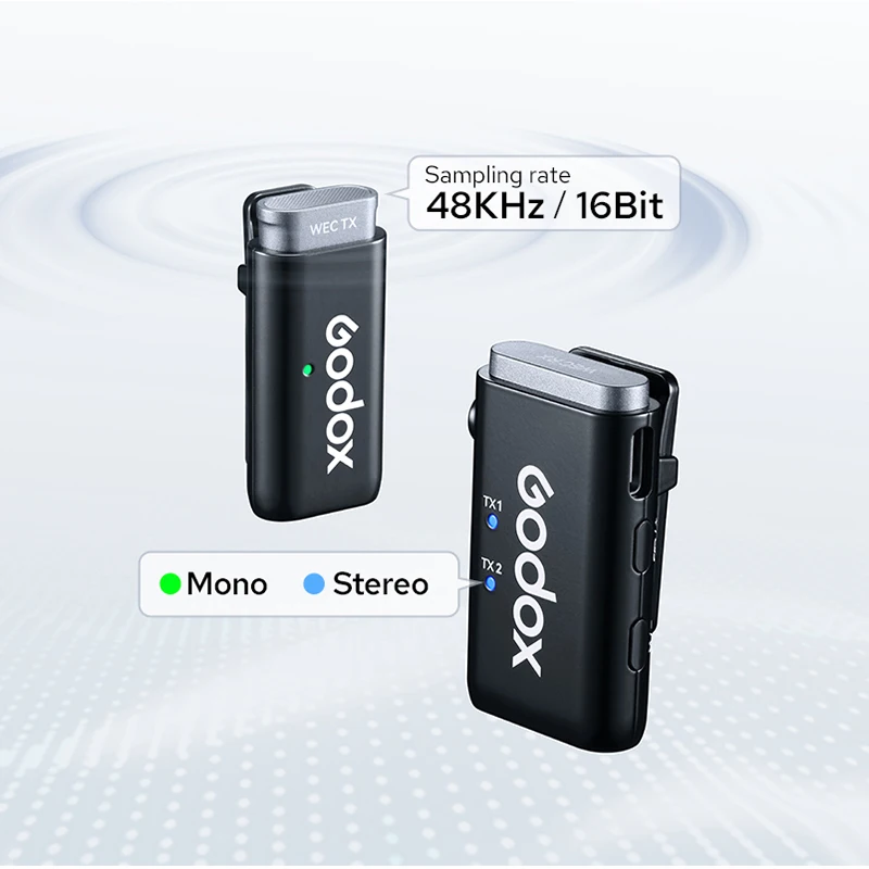 Godox WEC 무선 라발리에 마이크, DSLR 카메라, 스마트폰, 비디오 녹화, 라이브 방송, 소음 감소, 2.4GHz