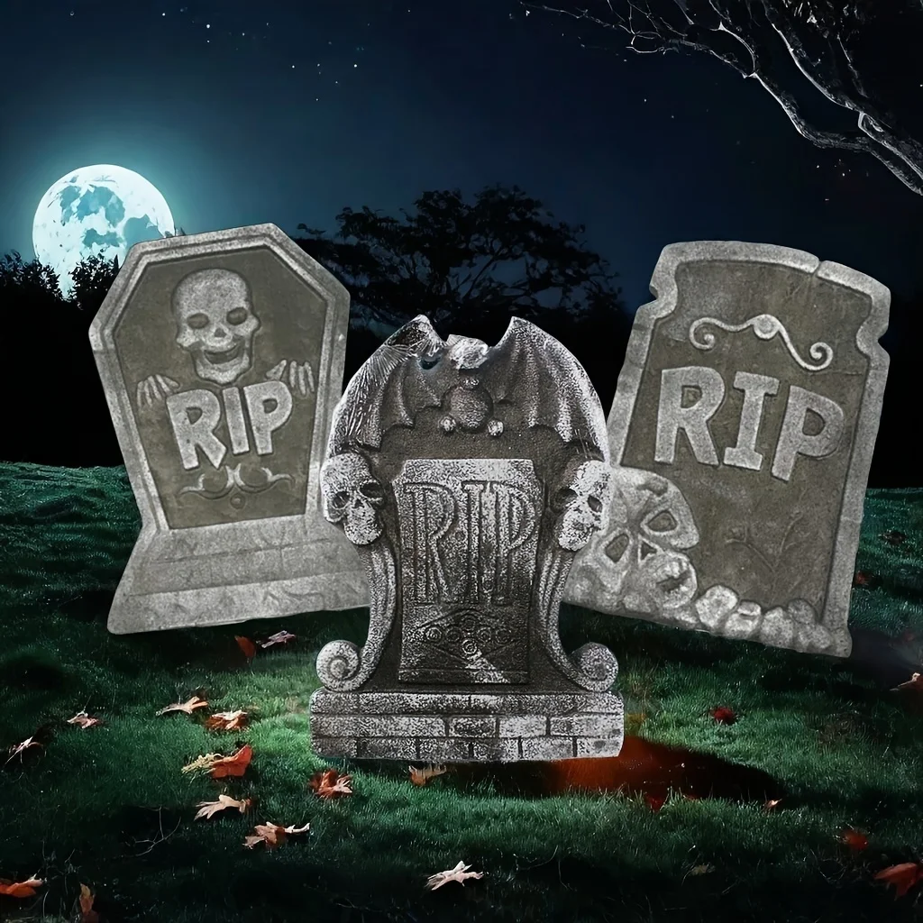 1 x Halloween-Schaumstoff-Grabstein mit RIP-Buchstaben, gruselige Friedhofsdekoration für Hof, Spukhaus, Party-Display, einfache Montage