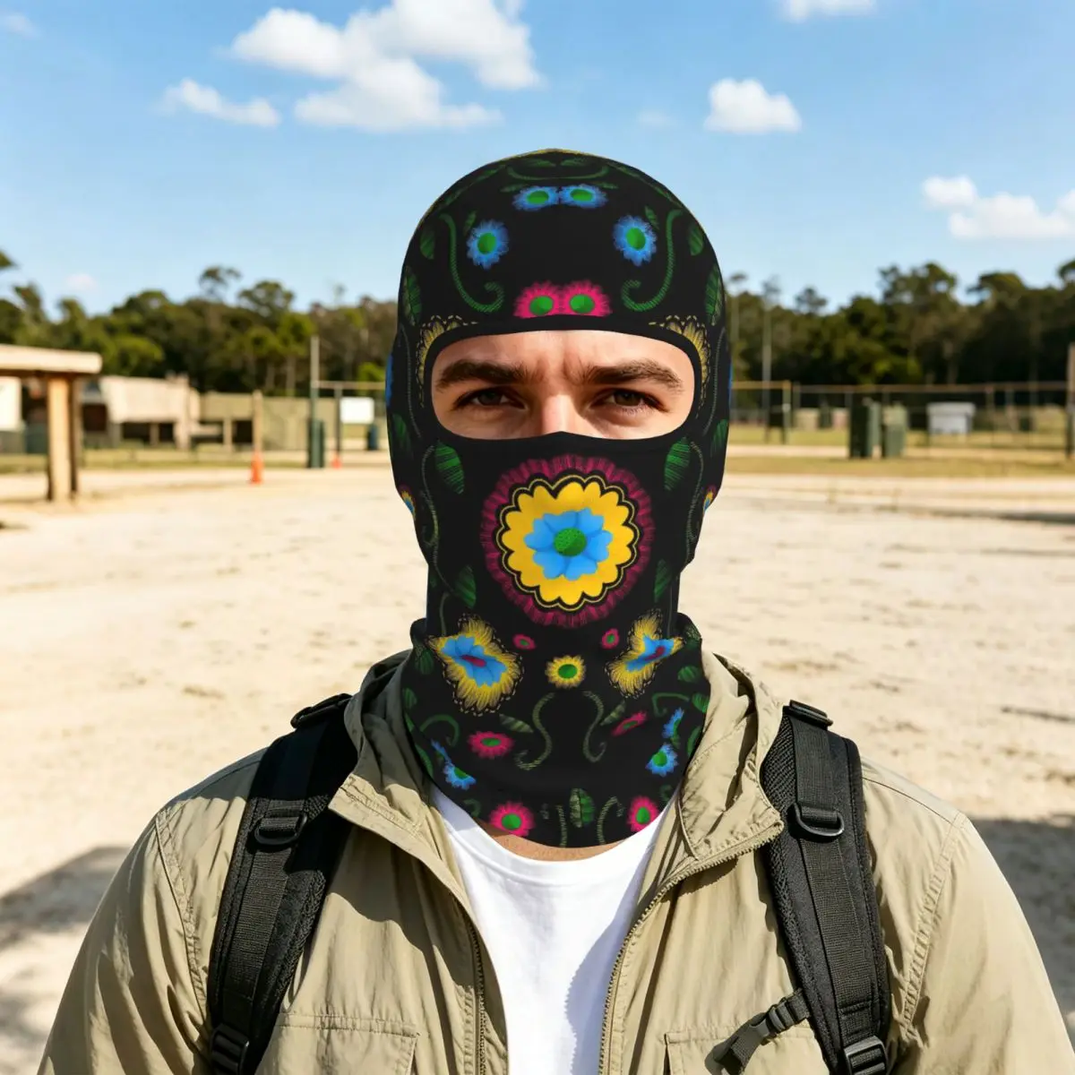 Bright Flowers Outdoor Cool Sunscreen Motorcycle Face Moto Biker Wind Cap Mask Stopper Windproof Bicycle Cycling Headgear
