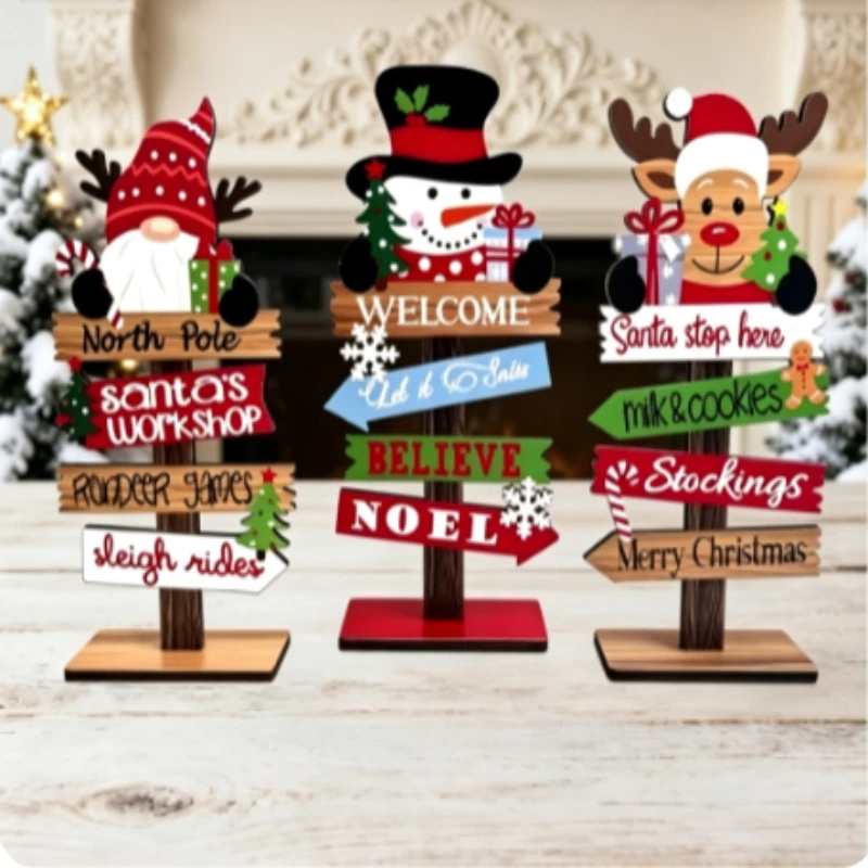 3-Piece Christmas Tabletop Set – Wooden Gnome Snowman Reindeer Figurine for Halloween & Christmas