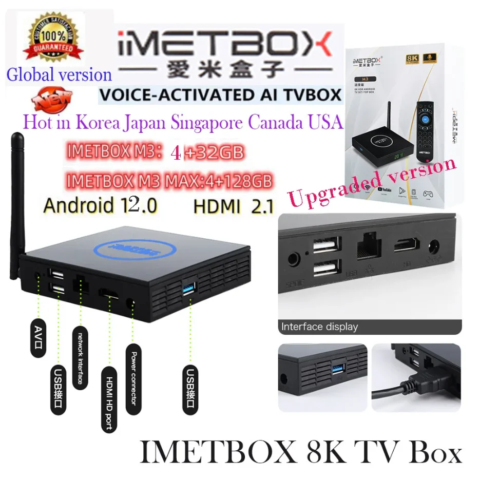 Imetbox-M3 MAX Android TV Box com controle de voz, 128G, quente no Canadá EUA SG no exterior, chinês Pk EVPAD SVICLOUD, Novo, 2022