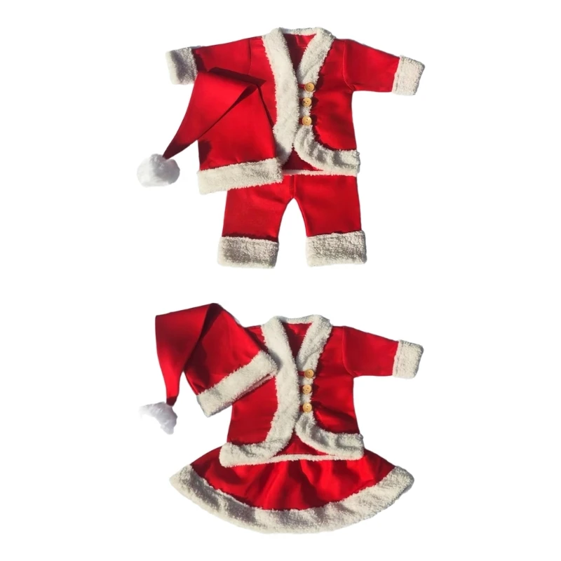 

3PCS Newborn Photo Props Festive Christmas Costume Santa Hat Tops & Pants Photoshooting Clothes Baby Photography Outfit