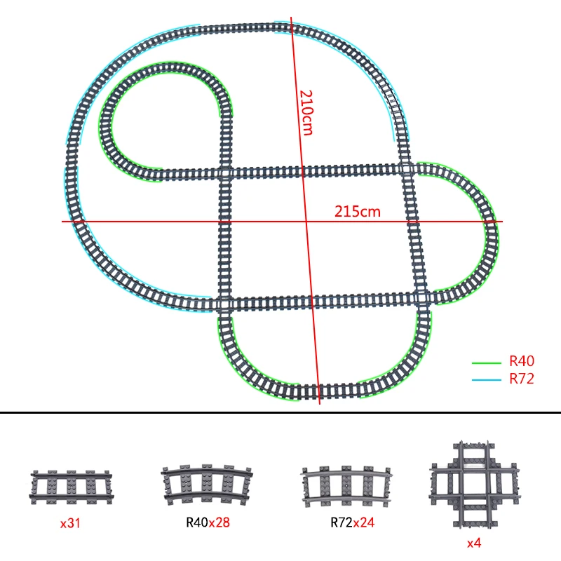 

City Trains Track R72 Points Flexible Switch Railway Crossing Tracks Rails Forked Straight Curved Building Block Bricks Toy