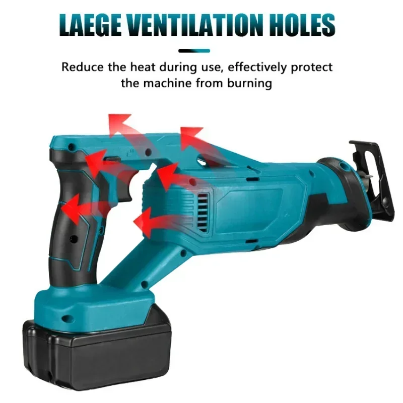 21V Cordless Reciprocating Saw Portable Adjustable Speed Chainsaw Wood Metal PVC Pipe Cutting Saw Power Tool Makita Battery