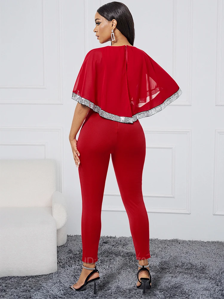 New Fashion Sequin Batsleeve For Women\'s Suit Spring Summer Simple Slim Pencil Pants Elegant Female Party 2 Piece Set 2024