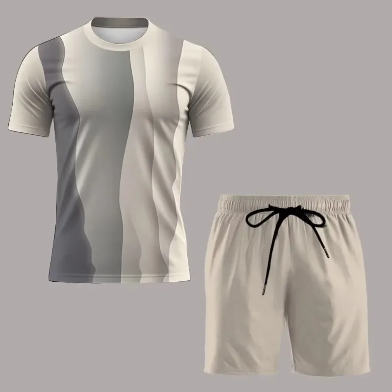 

Лето 2023, модная мужская футболка с короткими рукавами и 3D принтом, комплект из 2 предметов, комплект спортивной одежды для тенниса и бега на открытом воздухе