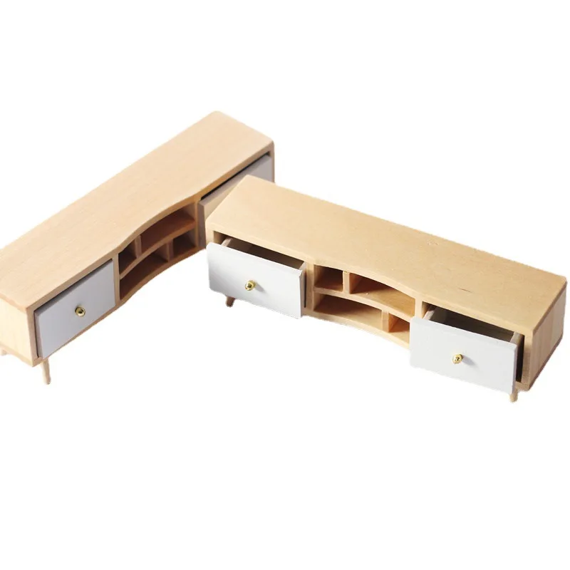 USER-X 1:12 Doll House Mini Living Room Double Drawers Display Sidewood Cabinet Miniature Furniture Scene Model