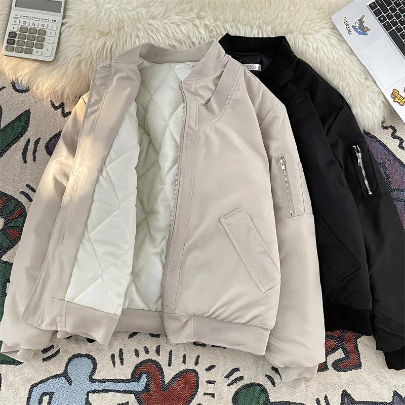 

Winter Thiened Cotton Pilot Jaet Men's High Street Sle Loose Baseball Coat Youth Trendy Brand Casual Zipper Closure