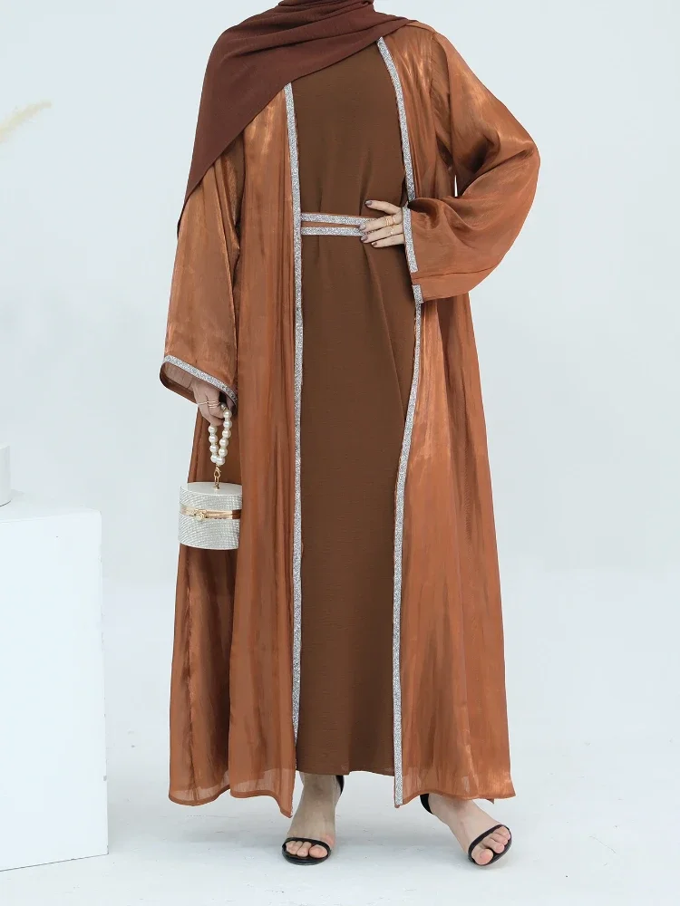 Abaya musulmane à lacets pour femmes, ensemble de 2 pièces, robe longue, caftan, cardigan islamique, Dubaï, arabe, ramadan marocain, Eid