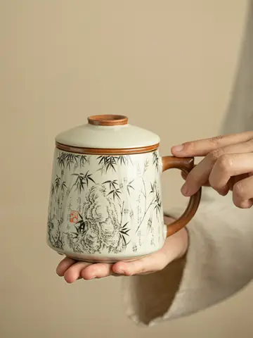 400ml 루 가마 잉크 대나무 필터 차 분리 컵 고급 차 머그잔 인퓨저 포함 가정용 차 메이커 사무실 물컵 장식