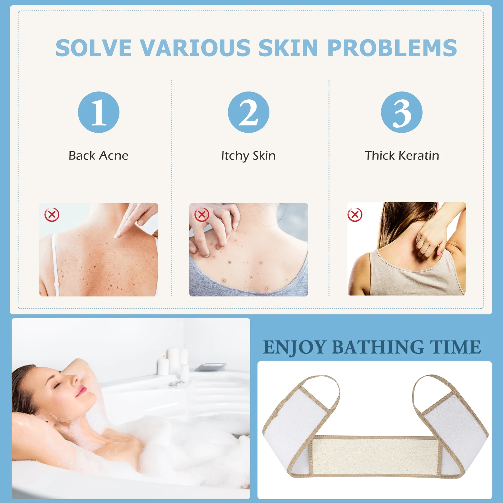 

Long Strap Exfoliating Back Scrubber Loofah Bathing Washcloth Shower Scrubbing Cloth For Men Women Lightweight Portable Bath