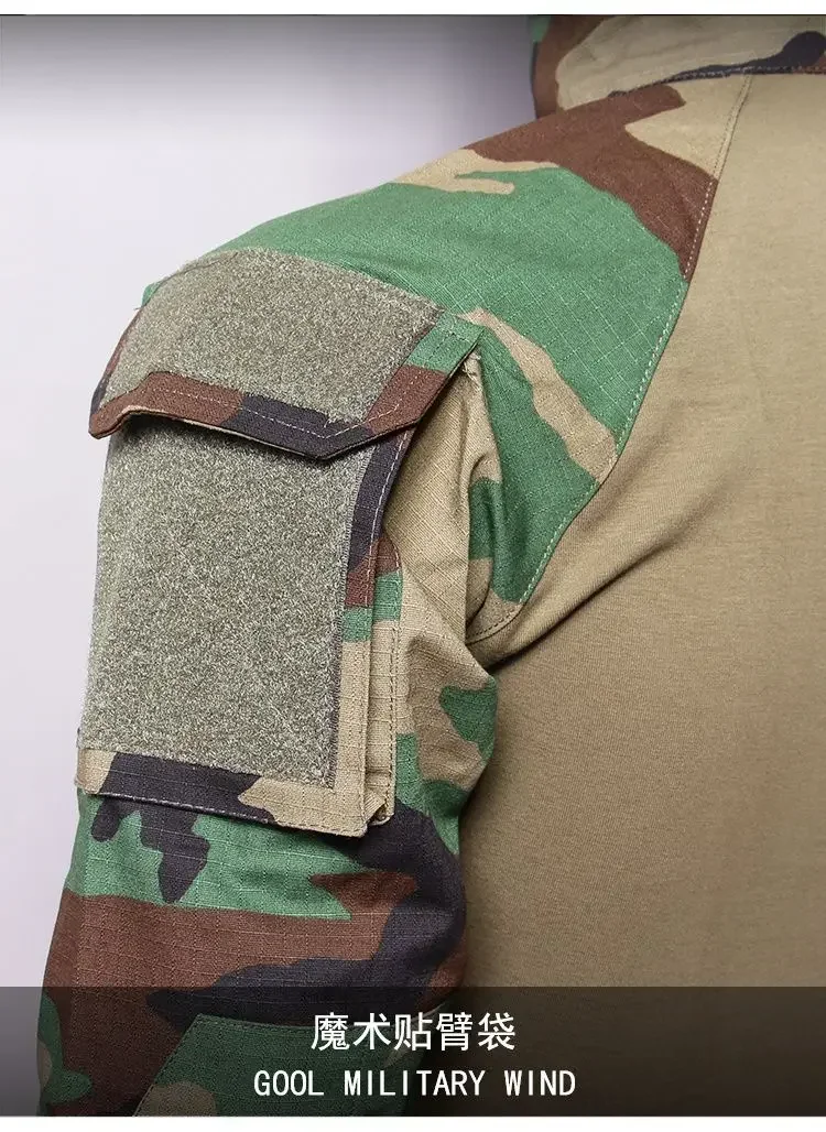 RU Camo Taktische Sets Männer Im Freien Atmungsaktive Langarm T Shirts + Multi-tasche Gerade Cargo Hose 2Pcs anzug Training Kampf Set – Detail 9