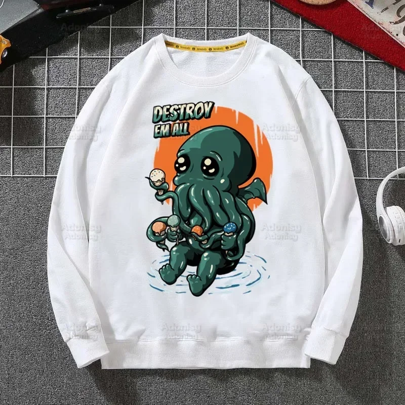 Cthulhu Octopus Men's Spring Autumn Male Casual Halloween Horror Lovecraft Sweatshirts Men's Occult Tops