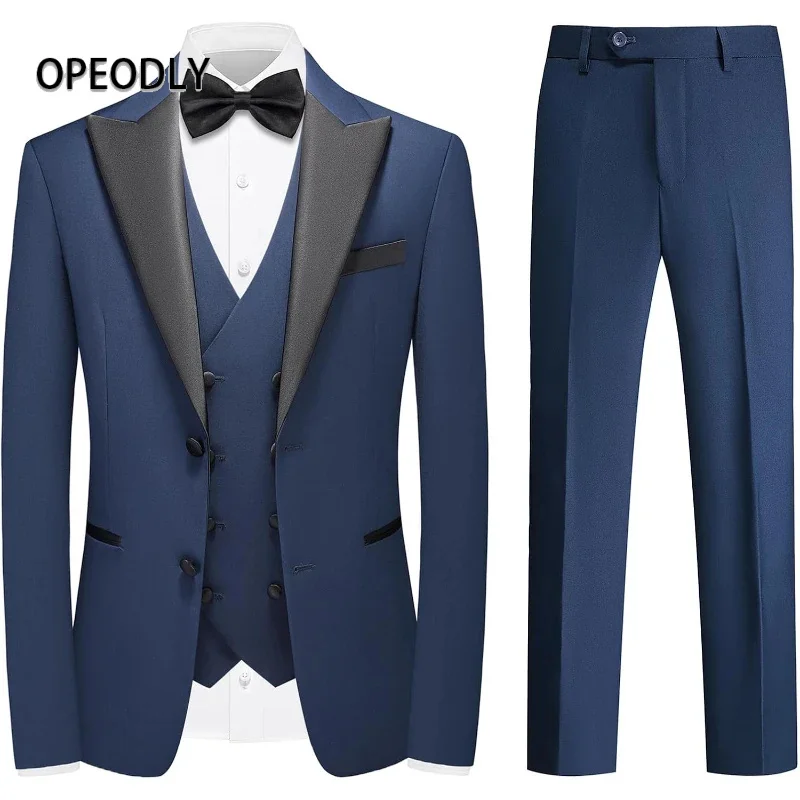 

OPEODLY Mens 3 Pieces Suit Peak Lapel Slim Fit Tuxedo Two Button Blazer Jacket Vest Pants For Wedding Prom Formal