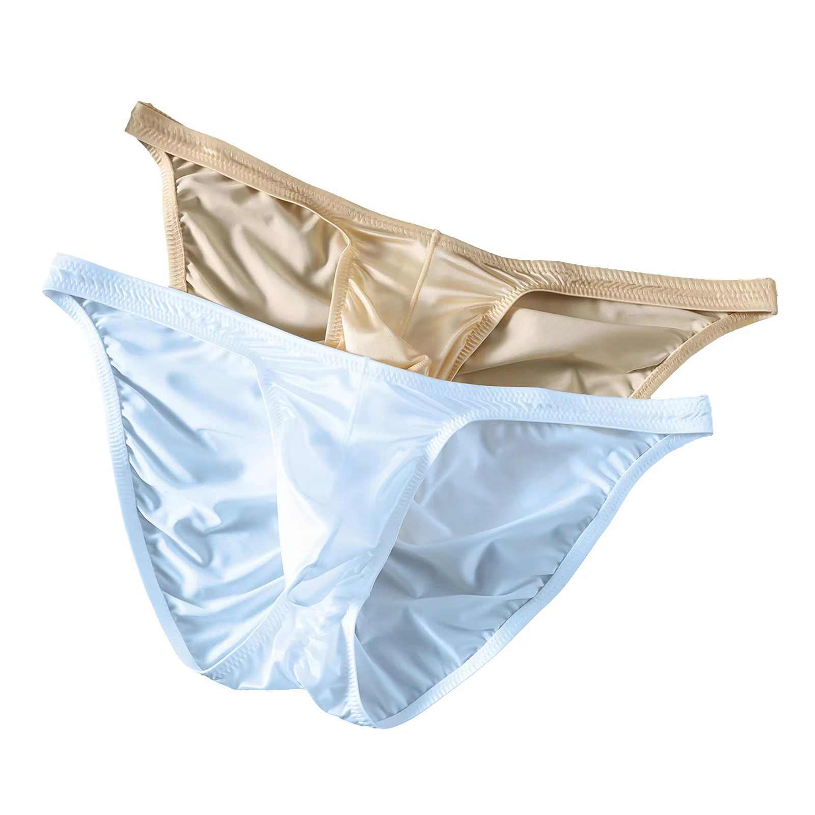 2 Pack Satin Briefs Men Bulge Pouch Underwear Bikini Sexy Shiny Butt-lifting Smooth Mini Panties Soft Underpants Low Waist