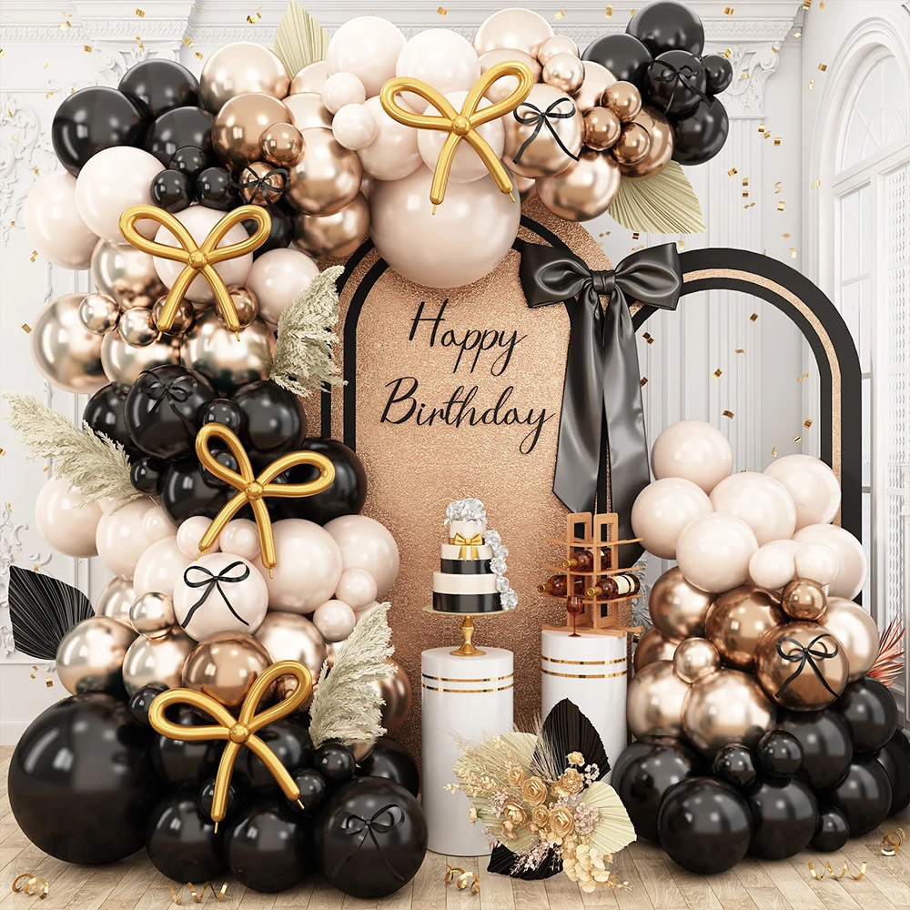 112Pcs Black Gold Balloon Garland Arch Kit Set Black Cream Metal Ring  Birthday Party Wedding Decoration Globos Supplies