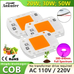 Greenhouse 20W 30W 50W LED Plant Light COB Integrated Chip High Voltage AC 110V 220V Drive Free Full Spectrum Pink Lamp Beads