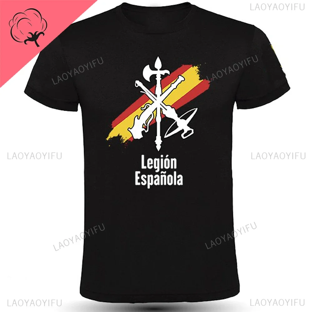 Spanish Foreign Legion Flag printed round neck cotton T-shirt daily casual men and women can short-sleeved Harajuku top