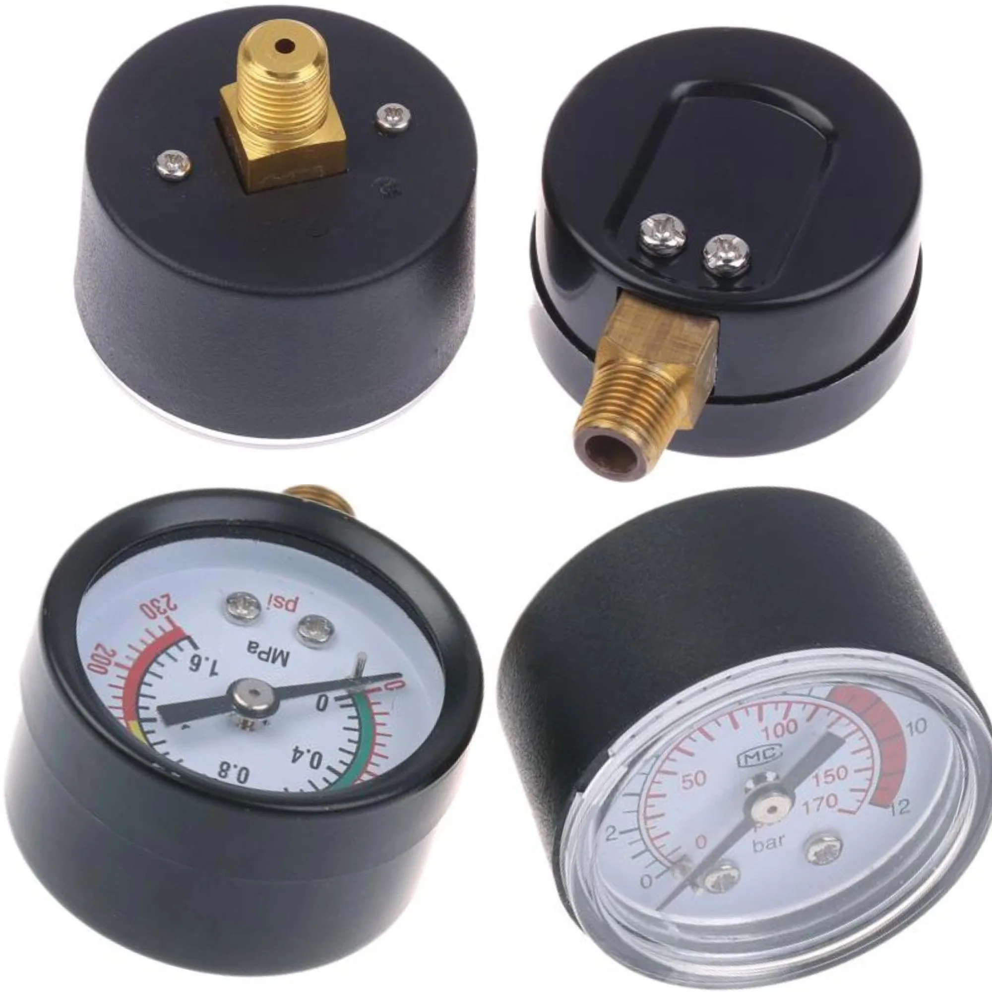 

Compressor Gauge Black Shell Pressure Gauge Air Compressor Pneumatic Hydraulic Fluid 0-12Bar/0-170PSI Dial Measuring Instrument