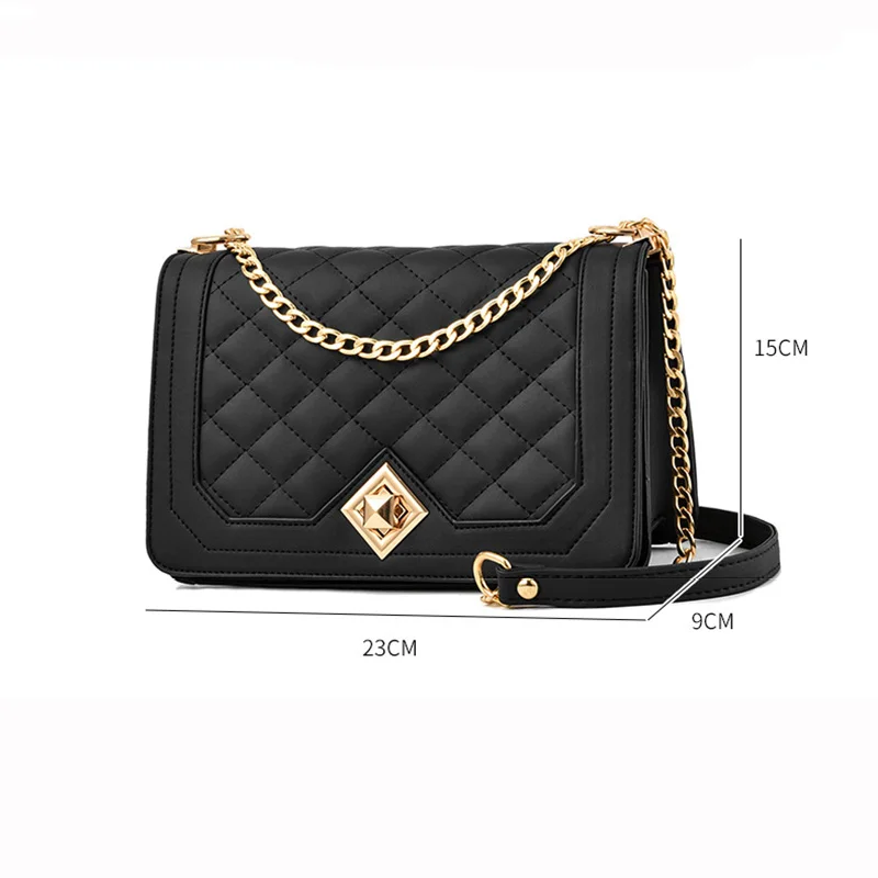 PU Lattice Women Fashion Metal Chain Square Shoulder Bags