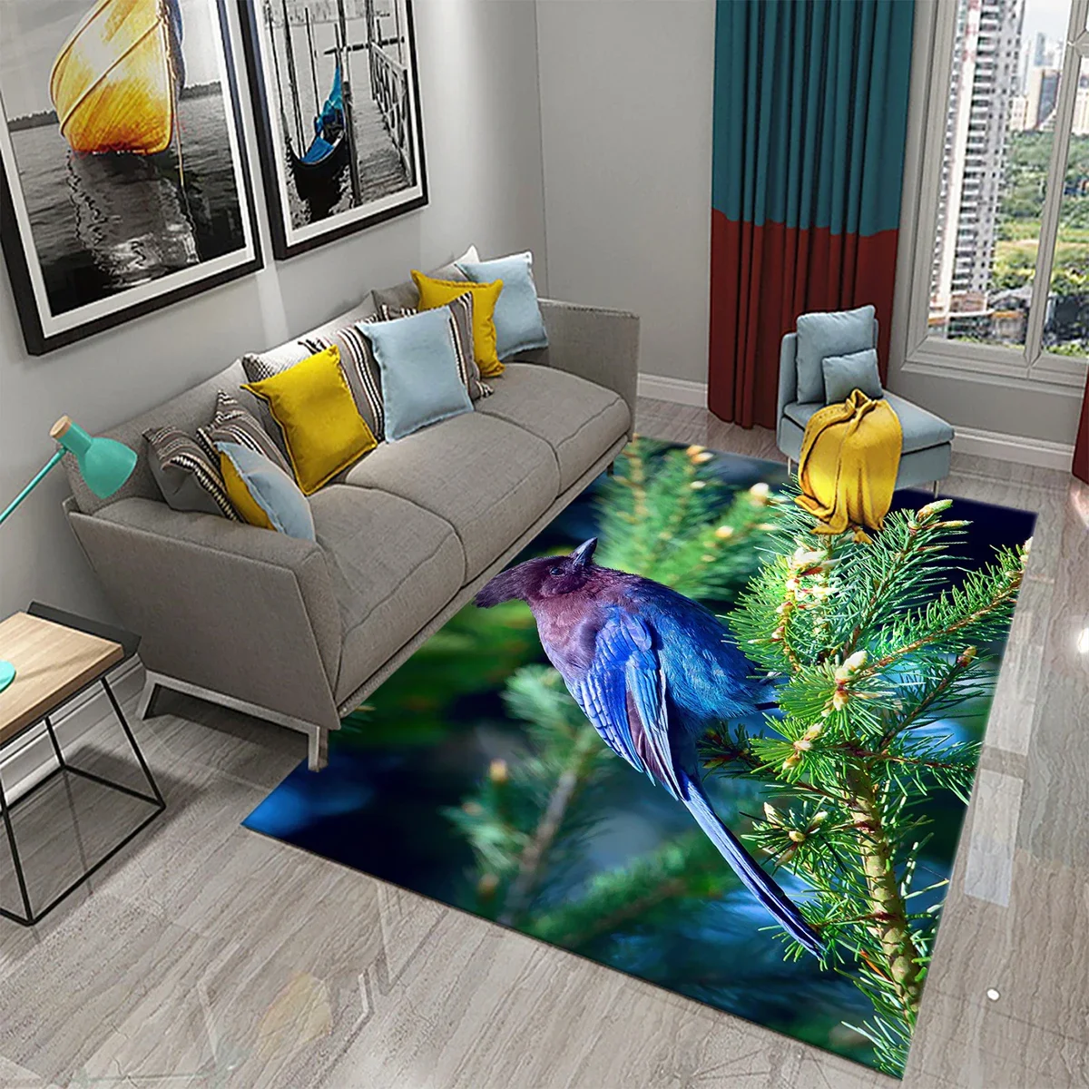 3D Cute Bird Carpet Beautiful Animal Forest Rug for Living Room Bedroom Sofa Kitchen Bathroom Doormat Non-slip Floor Decor Mat