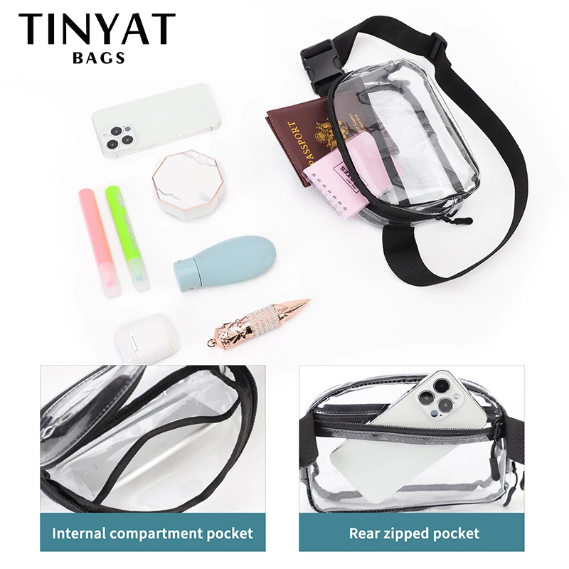 TINYAT Clear Waist Bag Women Purse Large Phone Fanny Pack Sports Travel Ladies Belt Bag Pouch Transparent PVC Banana Bum Bag