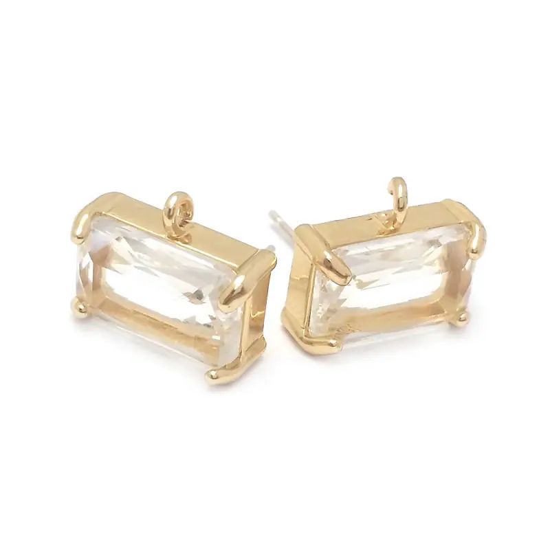 18K Gold Color Brass Glass Rectangle Round Heart Shape Stud Earrings Pins Diy Jewelry Making Earrings Accessories for Women