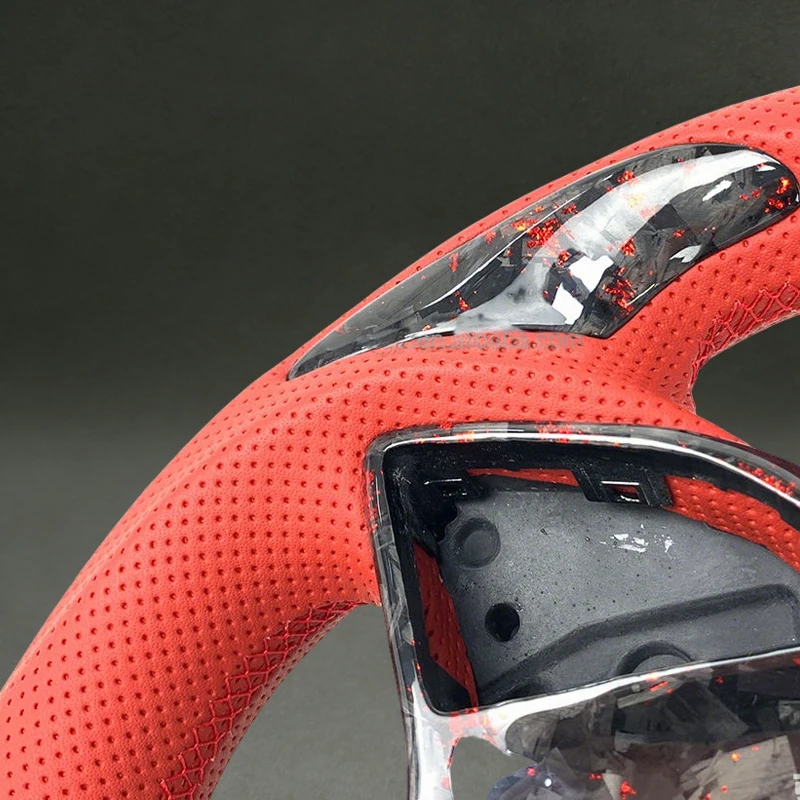 Red Forged Carbon Fiber Steering Wheel Fit for Chevrolet Corvette C7 with Red Perforated Leather Drop Shipping DIY Color Hot New view 3