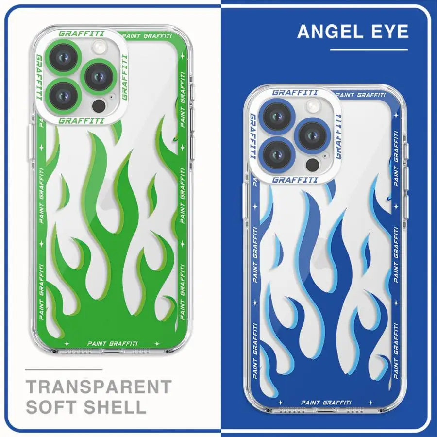 Fashion Fire Flame Case for iPhone 16 Pro 15 12 Pro Max 11Pro 13 14 Plus 7 8 XR XS MAX 12 Mini SE 16Plus Soft Angle EYE Cover