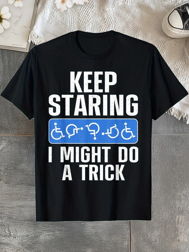 Cool Wheelchair Art Men's T-Shirt for the Disabled  Pure Cotton Casual Loose Streetwear Shirt oversized t shirt