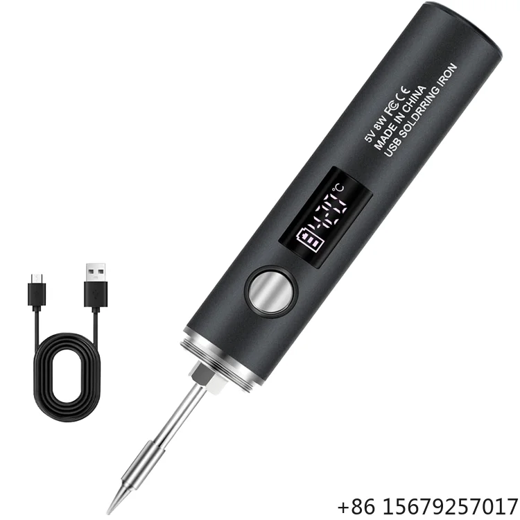 USB Wireless Adjustable Soldering Iron Kit with Battery Digital Display Temperature Control 3-Tip Set Rubber Handle