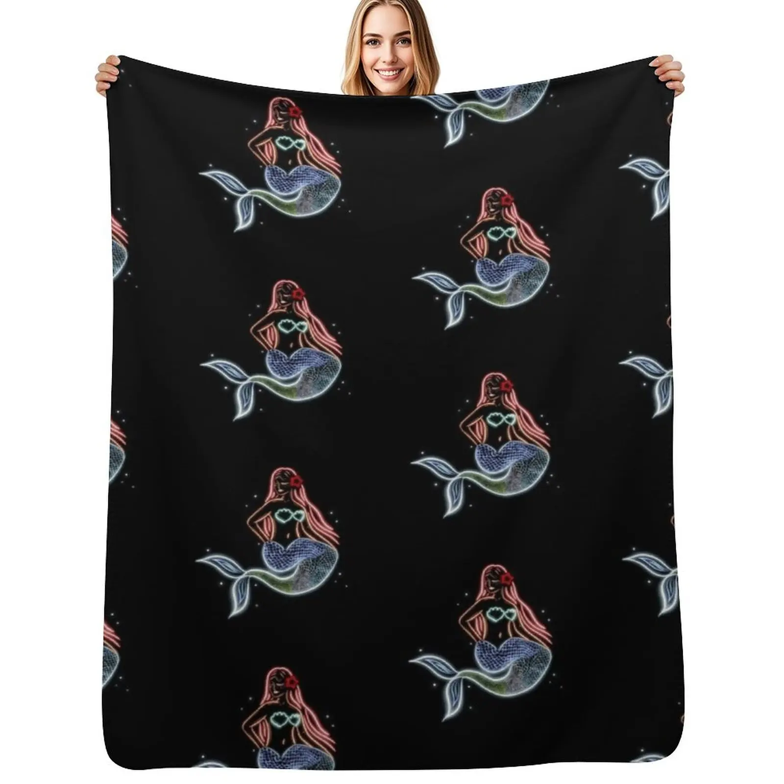 neon light mermaid Throw Blanket Camping Bed Shaggy bed plaid Sofas Designers Blankets