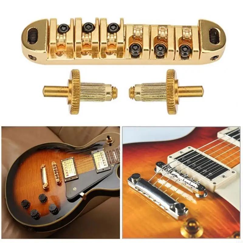 11UE Guitar Tune O-Matic Roller Saddle Bridge & Allen Wrench Combo with Studs Replacements for LP 6-String Electric Guitar