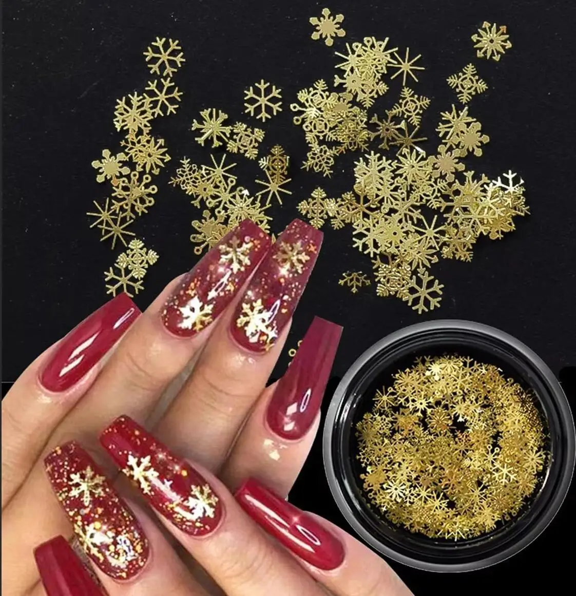 3色クリスマスメタルスノーフレークネイルスパンコール3Dグリッター中空スノーフレークネイルチャーム冬クリスマスネイルデコレーション #
