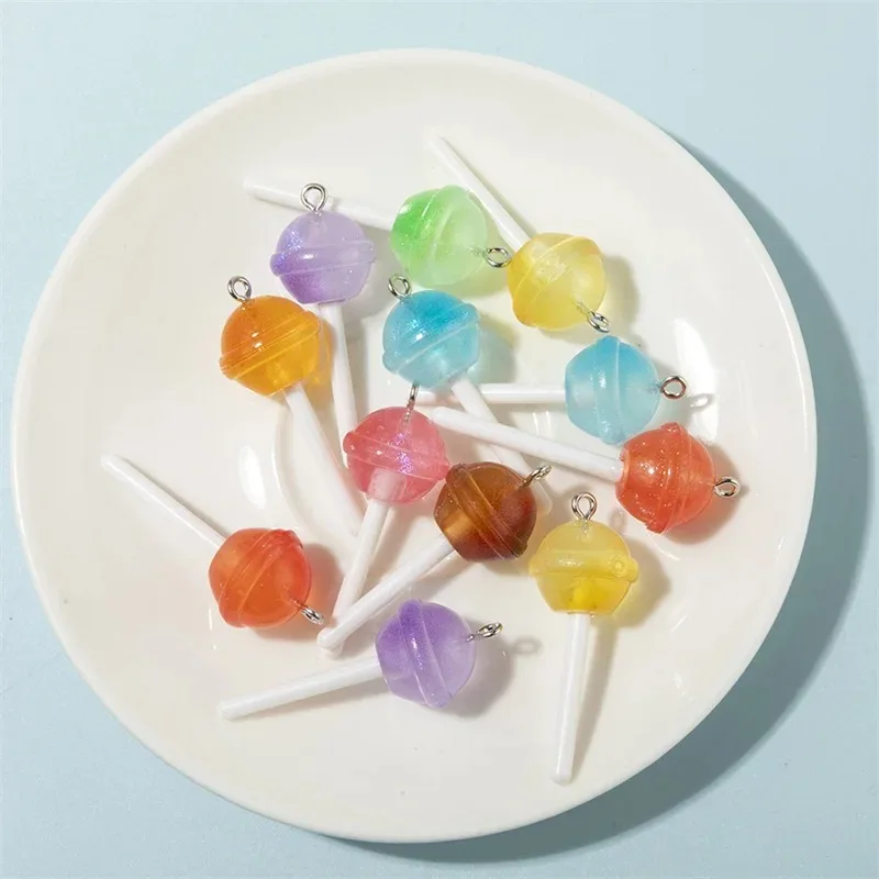10Pcs Kawaii 3D Lollipop Resin Charms Colorful Sugar Candy Pendants DIY Craft Supplies For Keychain Jewelry Making