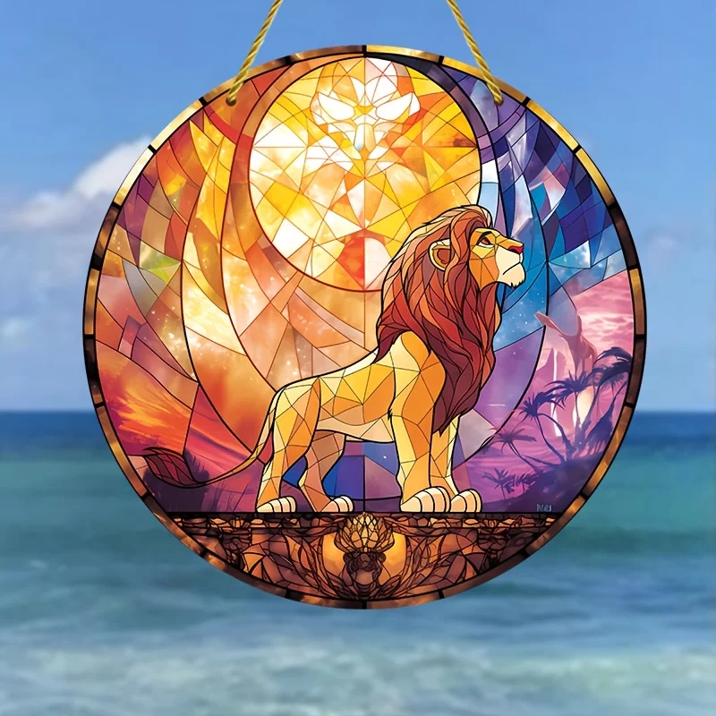 The Lion King Suncatcher – Vibrant Acrylic Stained Glass Window Hanging for Office, Home, Kitchen & Garden Decor – Eid Al-Adha M