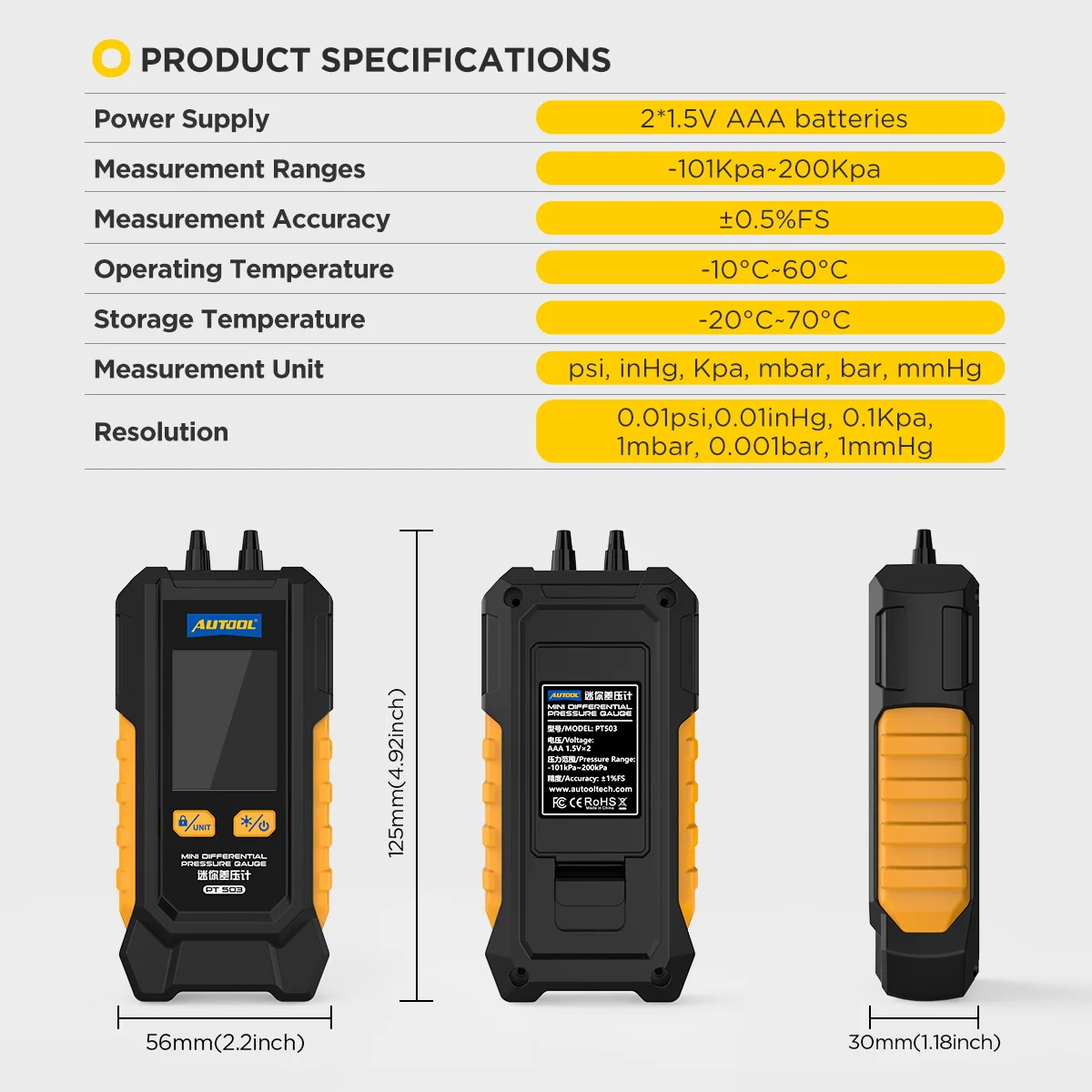 car Air Digital Differential Pressure Meter Gauge Diagnostic Tools Manometer Instruments for Car Engine Fuel System Maintenance