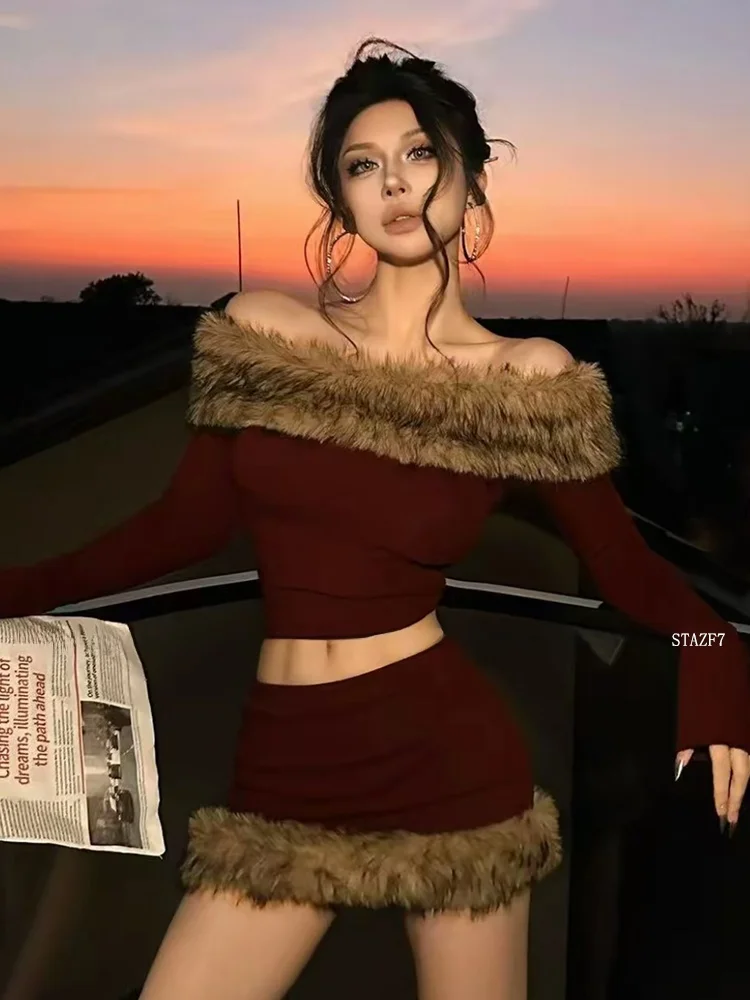 

Комплект Uomosi STAZF7: винтажная облегающая юбка с высокой талией и топ на одно плечо, укороченный, для полных девушек, весенняя мода