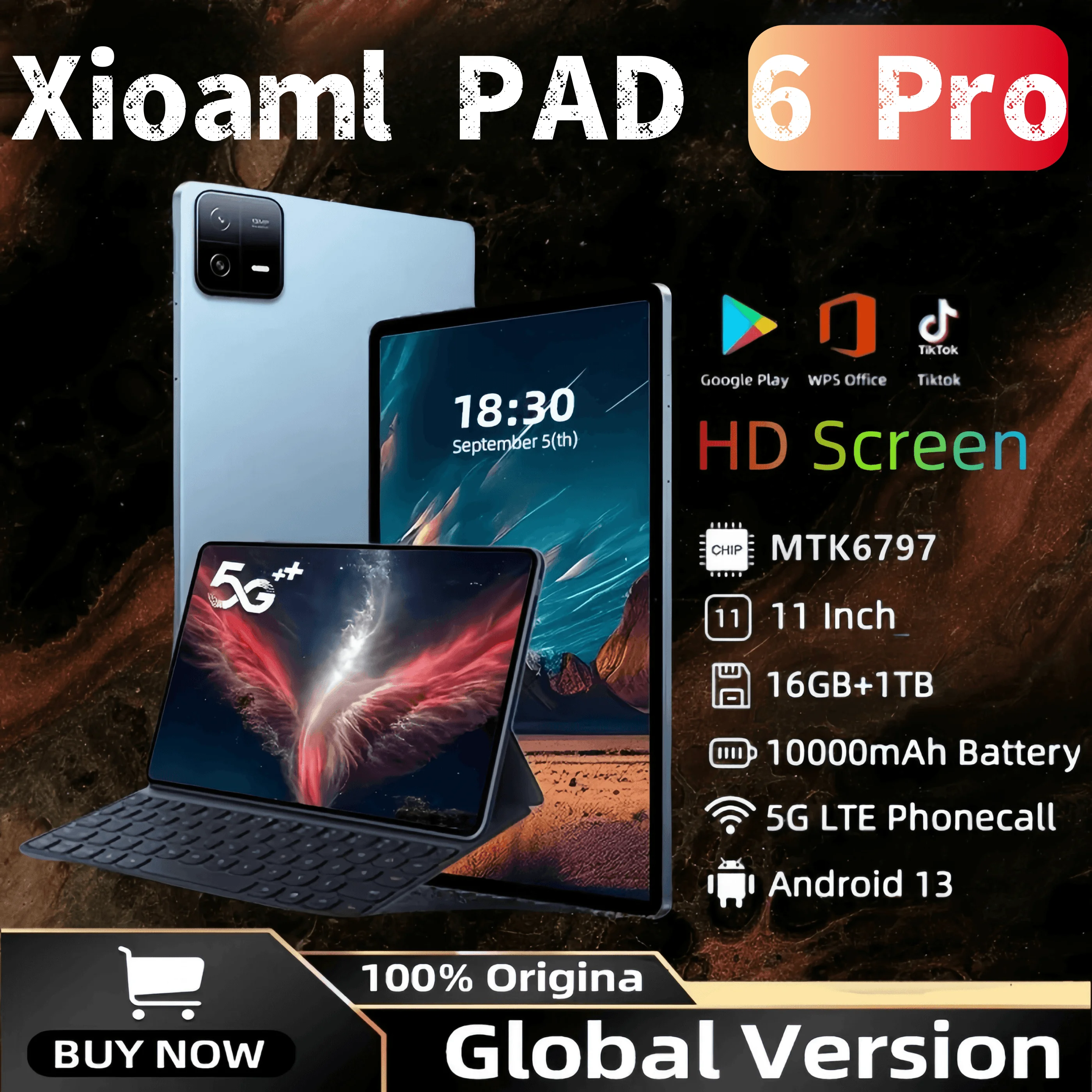 

Оригинальный планшет Xioaml Pad 6 PRO, 2024 дюймов, Android 13, 16 ГБ + 1 ТБ, 11 дюймов, 4K, MTK6797, телефон с двумя SIM-картами, GPS, Wi-Fi, Mi Tab